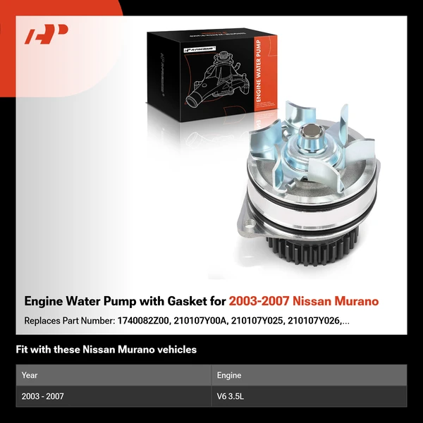 Engine Water Pump with Gasket for 2003-2007 Nissan Murano