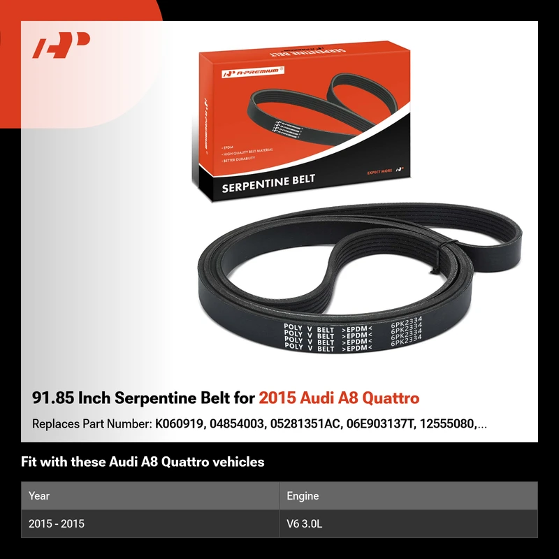 91.85 Inch Serpentine Belt for 2015 Audi A8 Quattro