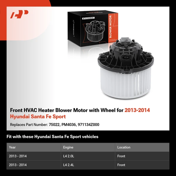 Front HVAC Heater Blower Motor with Wheel for 2013-2014 Hyundai Santa Fe Sport