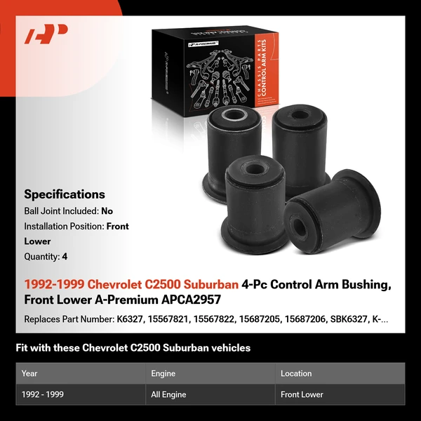 1992-1999 Chevrolet C2500 Suburban 4-Pc Control Arm Bushing, Front Lower A-Premium APCA2957