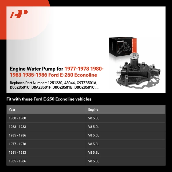Engine Water Pump for 1977-1978 1980-1983 1985-1986 Ford E-250 Econoline