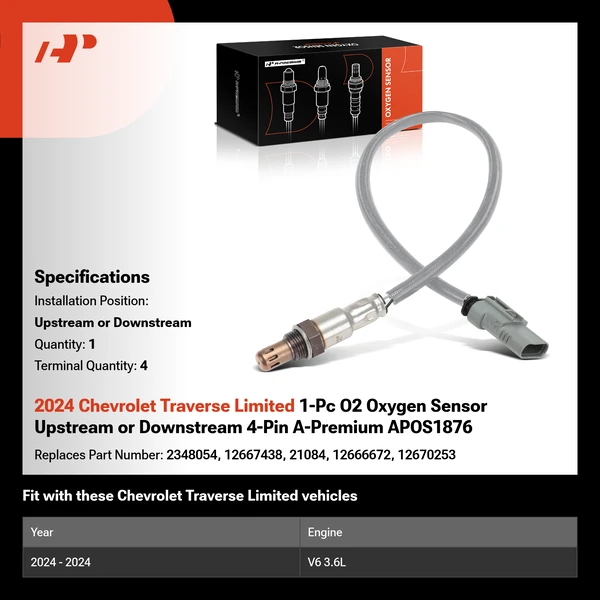 2024 Chevrolet Traverse Limited 1-Pc O2 Oxygen Sensor Upstream or Downstream 4-Pin A-Premium APOS1876