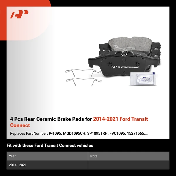 4 Pcs Rear Ceramic Brake Pads for 2014-2021 Ford Transit Connect