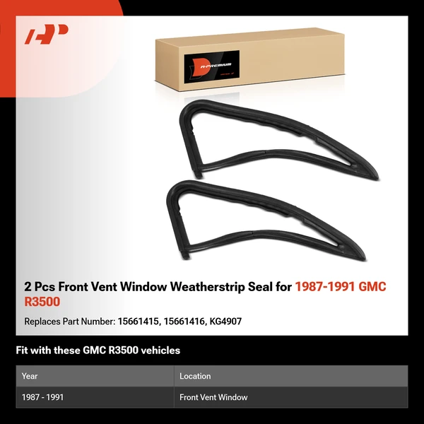2 Pcs Front Vent Window Weatherstrip Seal for 1987-1991 GMC R3500