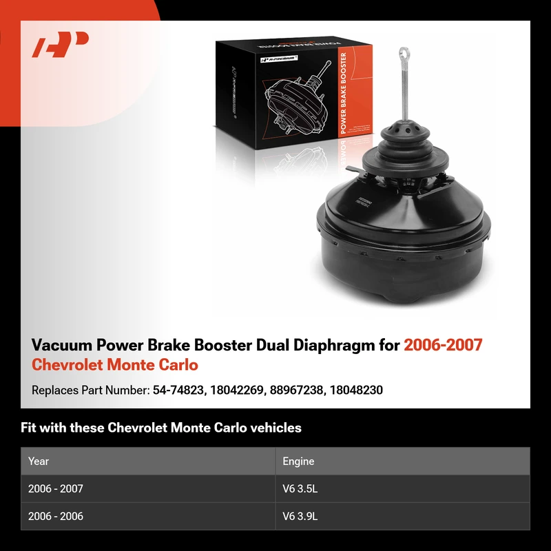 Vacuum Power Brake Booster Dual Diaphragm for 2006-2007 Chevrolet Monte Carlo