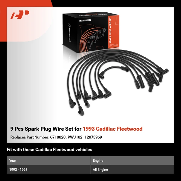 9 Pcs Spark Plug Wire Set for 1993 Cadillac Fleetwood