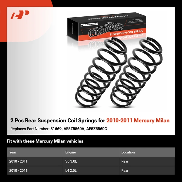 2 Pcs Rear Suspension Coil Springs for 2010-2011 Mercury Milan