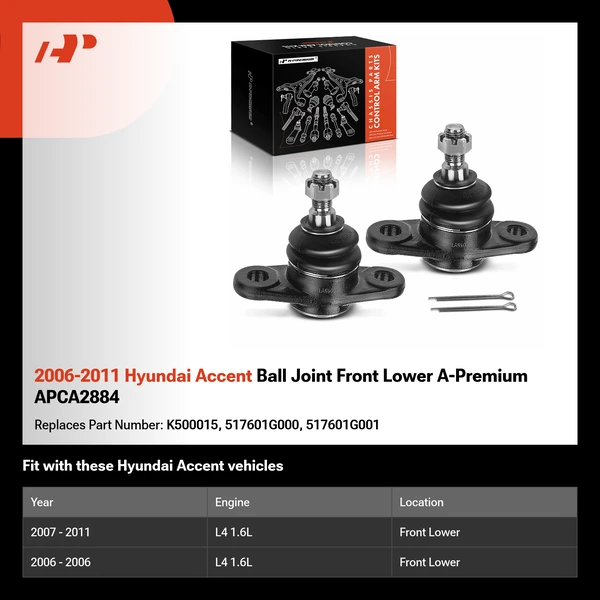 2006-2011 Hyundai Accent Ball Joint Front Lower A-Premium APCA2884