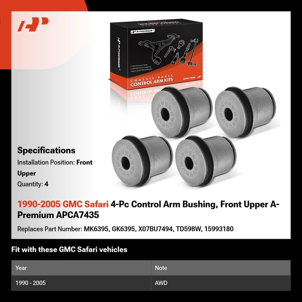 1990-2005 GMC Safari 4-Pc Control Arm Bushing, Front Upper A-Premium APCA7435