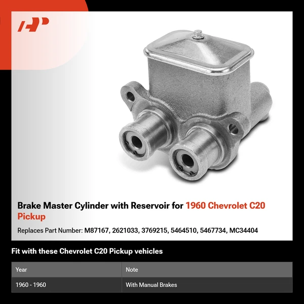 Brake Master Cylinder with Reservoir for 1960 Chevrolet C20 Pickup