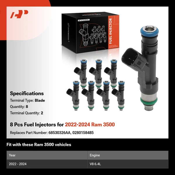 8 Pcs Fuel Injectors for 2022-2024 Ram 3500
