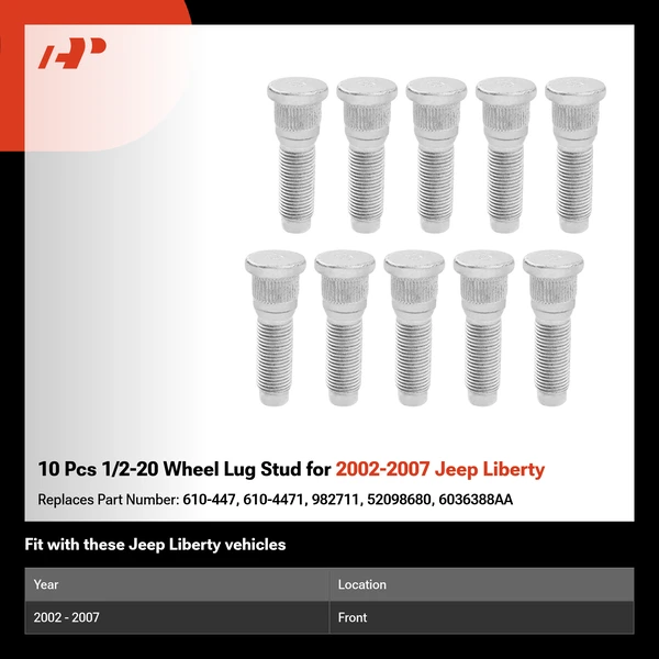 10 Pcs 1/2-20 Wheel Lug Stud for 2002-2007 Jeep Liberty