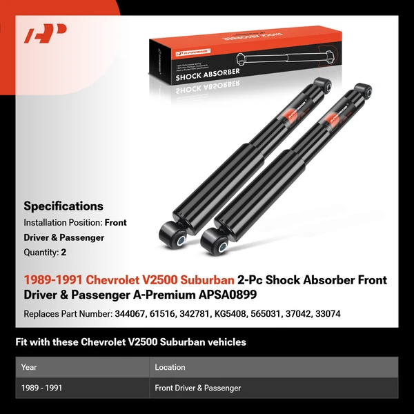 1989-1991 Chevrolet V2500 Suburban 2-Pc Shock Absorber Front Driver & Passenger A-Premium APSA0899