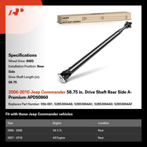 2006-2010 Jeep Commander 58.75 in. Drive Shaft Rear Side A-Premium APDS0860
