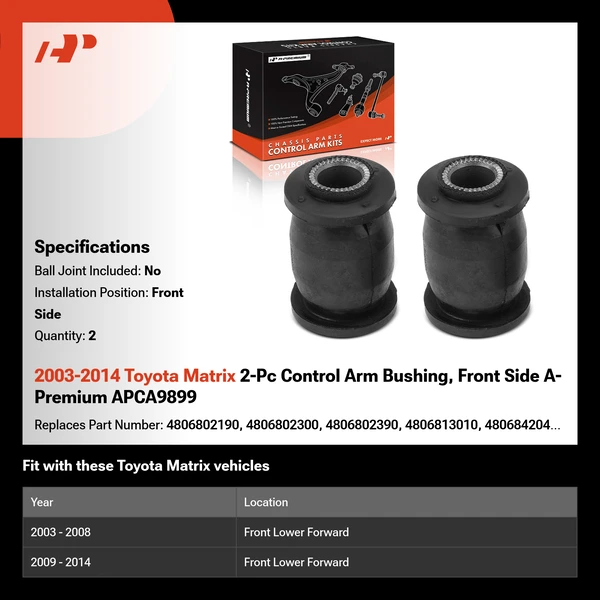 2003-2014 Toyota Matrix 2-Pc Control Arm Bushing, Front Side A-Premium APCA9899
