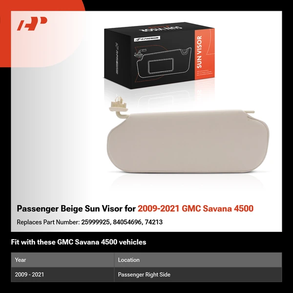 Passenger Beige Sun Visor for 2009-2021 GMC Savana 4500