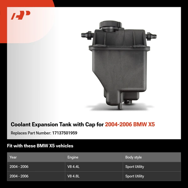 Coolant Expansion Tank with Cap for 2004-2006 BMW X5