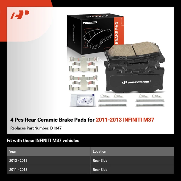 4 Pcs Rear Ceramic Brake Pads for 2011-2013 INFINITI M37