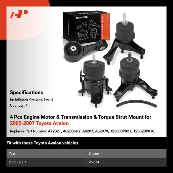 4 Pcs Engine Motor & Transmission & Torque Strut Mount for 2005-2007 Toyota Avalon