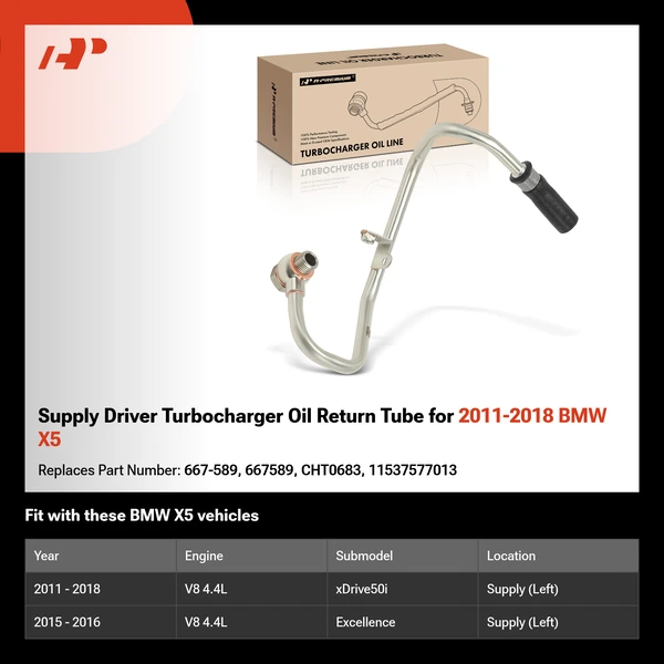 Supply Driver Turbocharger Oil Return Tube for 2011-2018 BMW X5