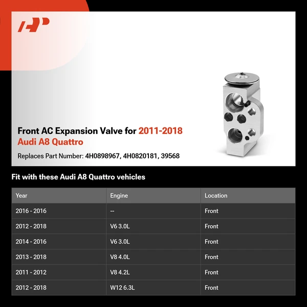 Front AC Expansion Valve for 2011-2018 Audi A8 Quattro