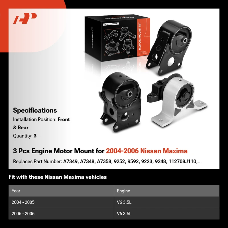3 Pcs Engine Motor Mount for 2004-2006 Nissan Maxima