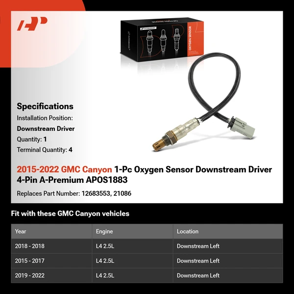 2015-2022 GMC Canyon 1-Pc Oxygen Sensor Downstream Driver 4-Pin A-Premium APOS1883