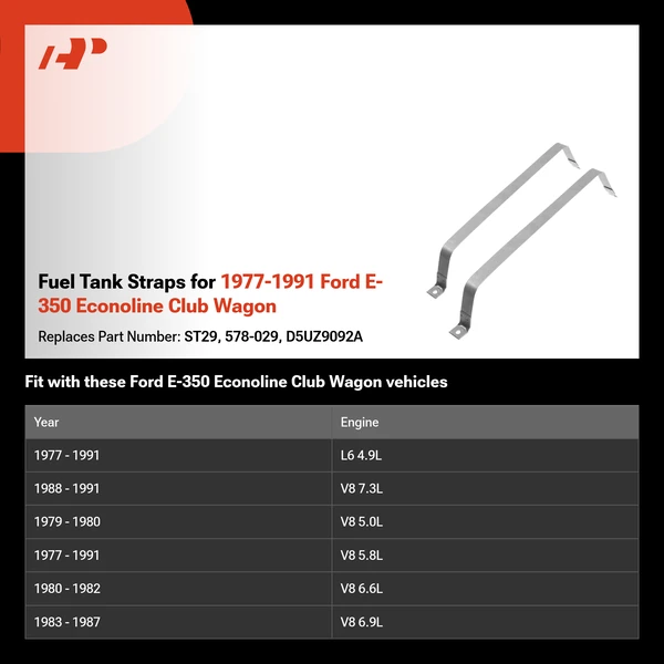 Fuel Tank Straps for 1977-1991 Ford E-350 Econoline Club Wagon