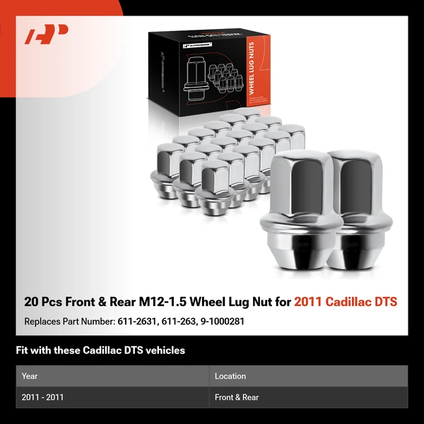 20 Pcs Front & Rear M12-1.5 Wheel Lug Nut for 2011 Cadillac DTS