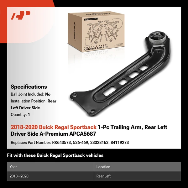 2018-2020 Buick Regal Sportback 1-Pc Trailing Arm, Rear Left Driver Side A-Premium APCA5687
