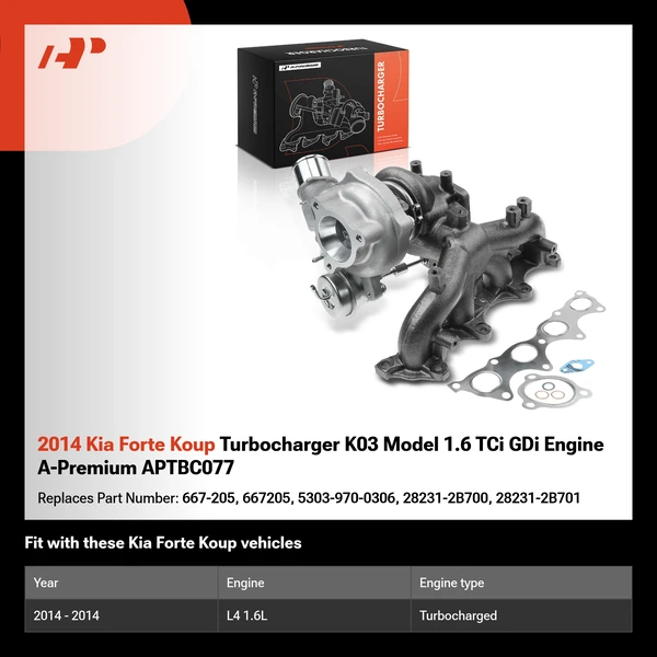 2014 Kia Forte Koup Turbocharger K03 Model 1.6 TCi GDi Engine A-Premium APTBC077