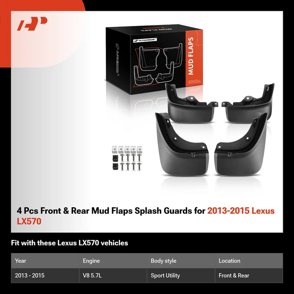 4 Pcs Front & Rear Mud Flaps Splash Guards for 2013-2015 Lexus LX570
