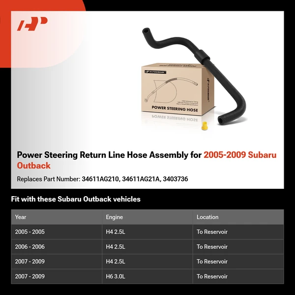 Power Steering Return Line Hose Assembly for 2005-2009 Subaru Outback