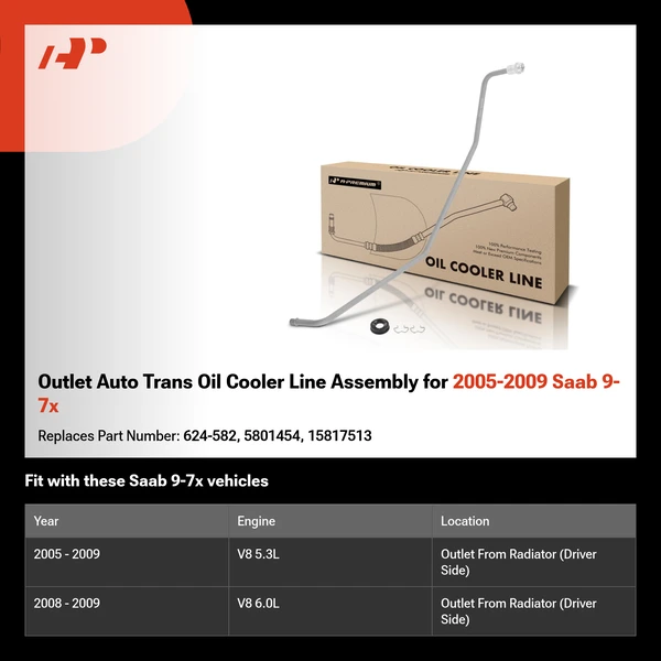 Outlet Auto Trans Oil Cooler Line Assembly for 2005-2009 Saab 9-7x