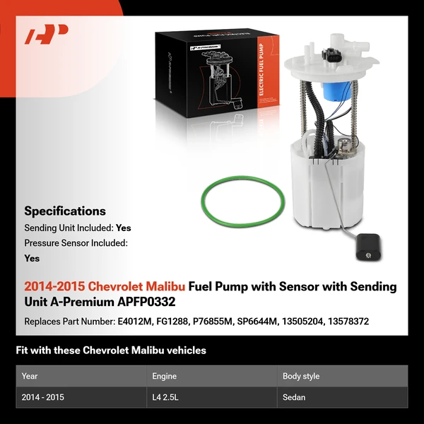 2014-2015 Chevrolet Malibu Fuel Pump with Sensor with Sending Unit A-Premium APFP0332