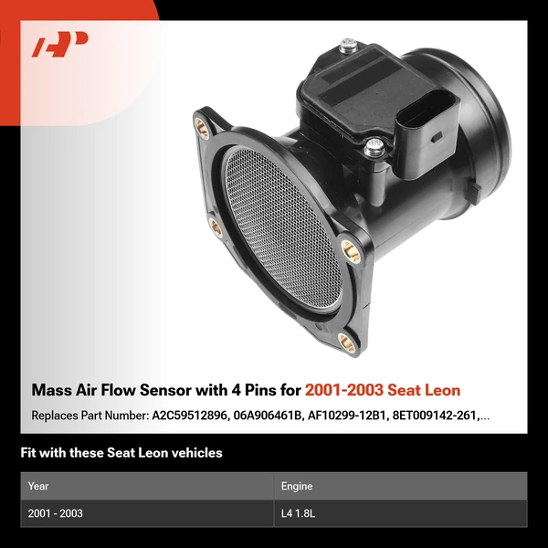 Mass Air Flow Sensor with 4 Pins for 2001-2003 Seat Leon