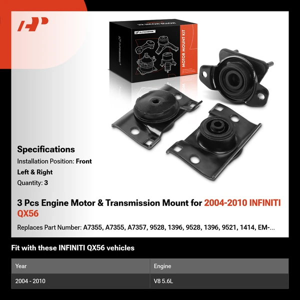 3 Pcs Engine Motor & Transmission Mount for 2004-2010 INFINITI QX56