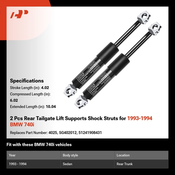 2 Pcs Rear Tailgate Lift Supports Shock Struts for 1993-1994 BMW 740i