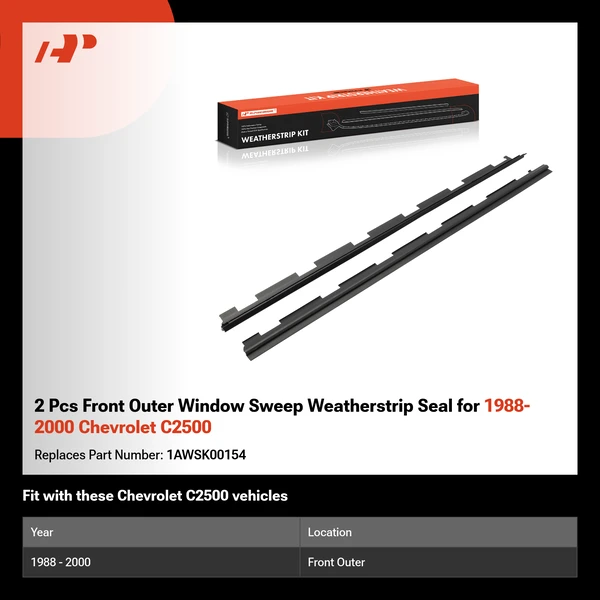 2 Pcs Front Outer Window Sweep Weatherstrip Seal for 1988-2000 Chevrolet C2500