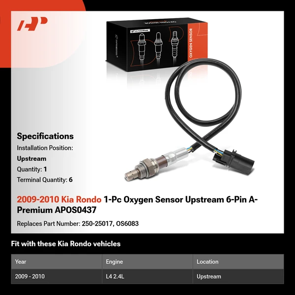 2009-2010 Kia Rondo 1-Pc Oxygen Sensor Upstream 6-Pin A-Premium APOS0437