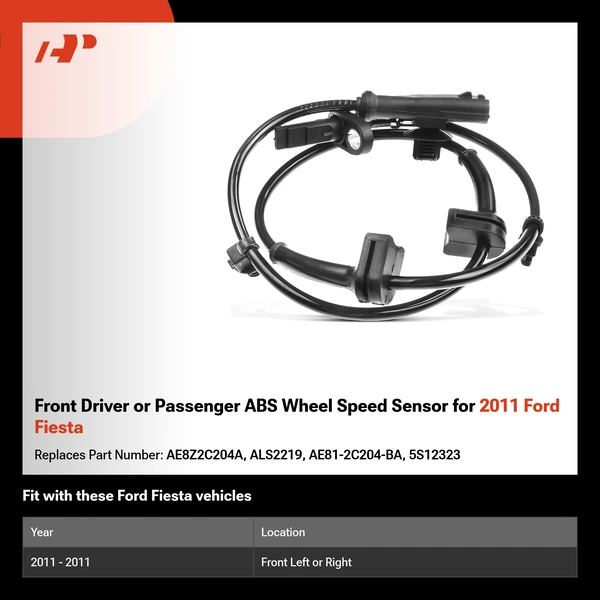 Front Driver or Passenger ABS Wheel Speed Sensor for 2011 Ford Fiesta