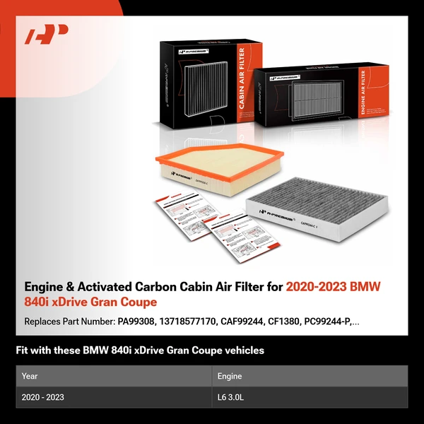 Engine & Activated Carbon Cabin Air Filter for 2020-2023 BMW 840i xDrive Gran Coupe