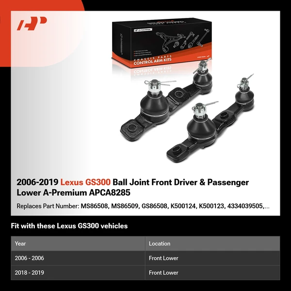 2006-2019 Lexus GS300 Ball Joint Front Driver & Passenger Lower A-Premium APCA8285
