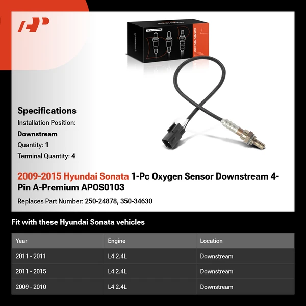 2009-2015 Hyundai Sonata 1-Pc Oxygen Sensor Downstream 4-Pin A-Premium APOS0103