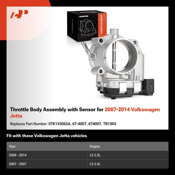 Throttle Body Assembly with Sensor for 2007-2014 Volkswagen Jetta