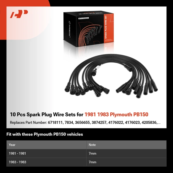 10 Pcs Spark Plug Wire Sets for 1981 1983 Plymouth PB150
