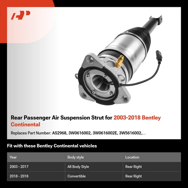 Rear Passenger Air Suspension Strut for 2003-2018 Bentley Continental