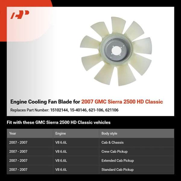 Engine Cooling Fan Blade for 2007 GMC Sierra 2500 HD Classic