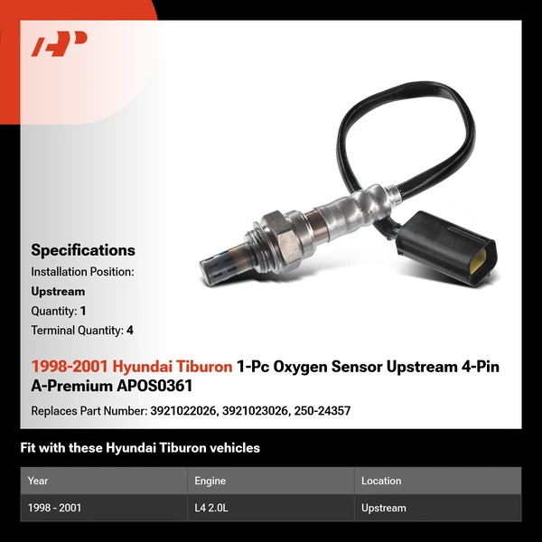 1998-2001 Hyundai Tiburon 1-Pc Oxygen Sensor Upstream 4-Pin A-Premium APOS0361