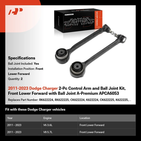 2011-2023 Dodge Charger 2-Pc Control Arm and Ball Joint Kit, Front Lower Forward with Ball Joint A-Premium APCA6053